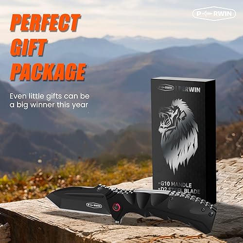 Miniatura 7 de Cuchillo de bolsillo  Cuchillo plegable de hoja de acero D2 de 4 pulgadas con mango G10 con clip de bolsillo, apertura de aleta con una sola mano,