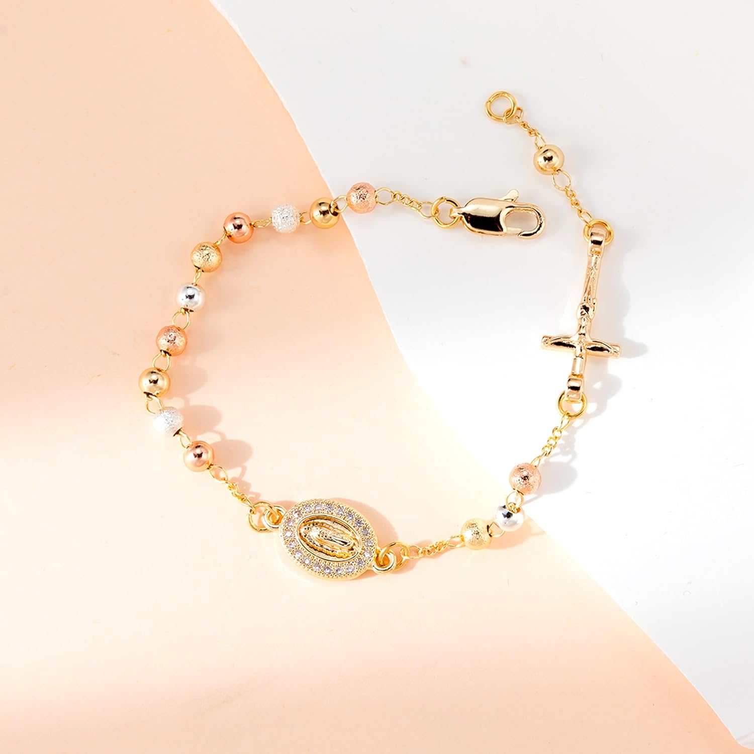 Gold Plated Beads Catholic Guadalupe Rosary Link Bracelet