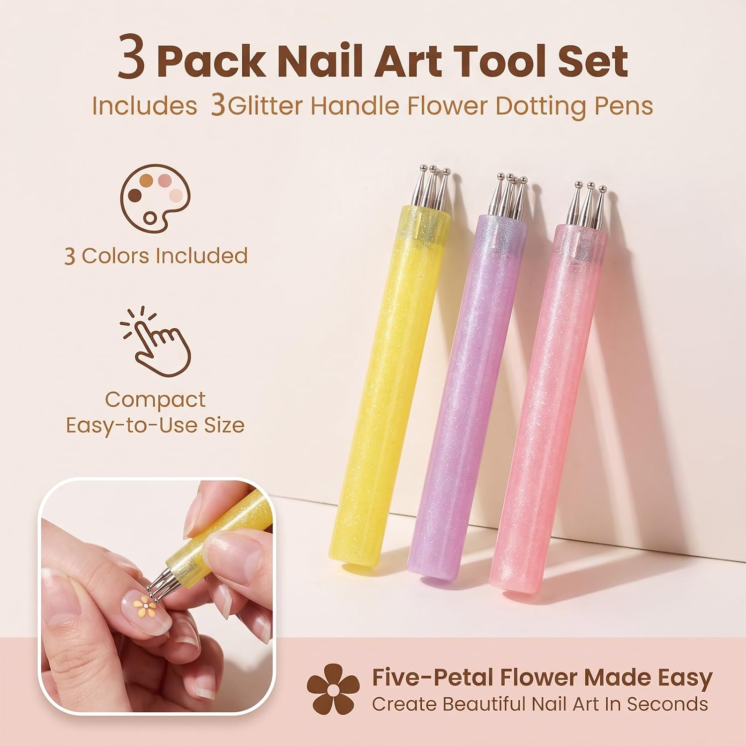 3Pcs 5 Petal Flower Nail Dotting Pen Dotting Tool for Nail Art Design