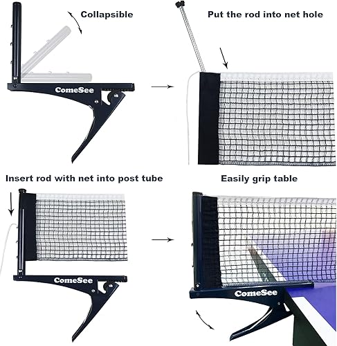 Miniatura 3 de Kioos Red de tenis de mesa plegable profesional de acero para Pingpong, agarre de malla, competencia de entrenamiento, tensión portátil, poste
