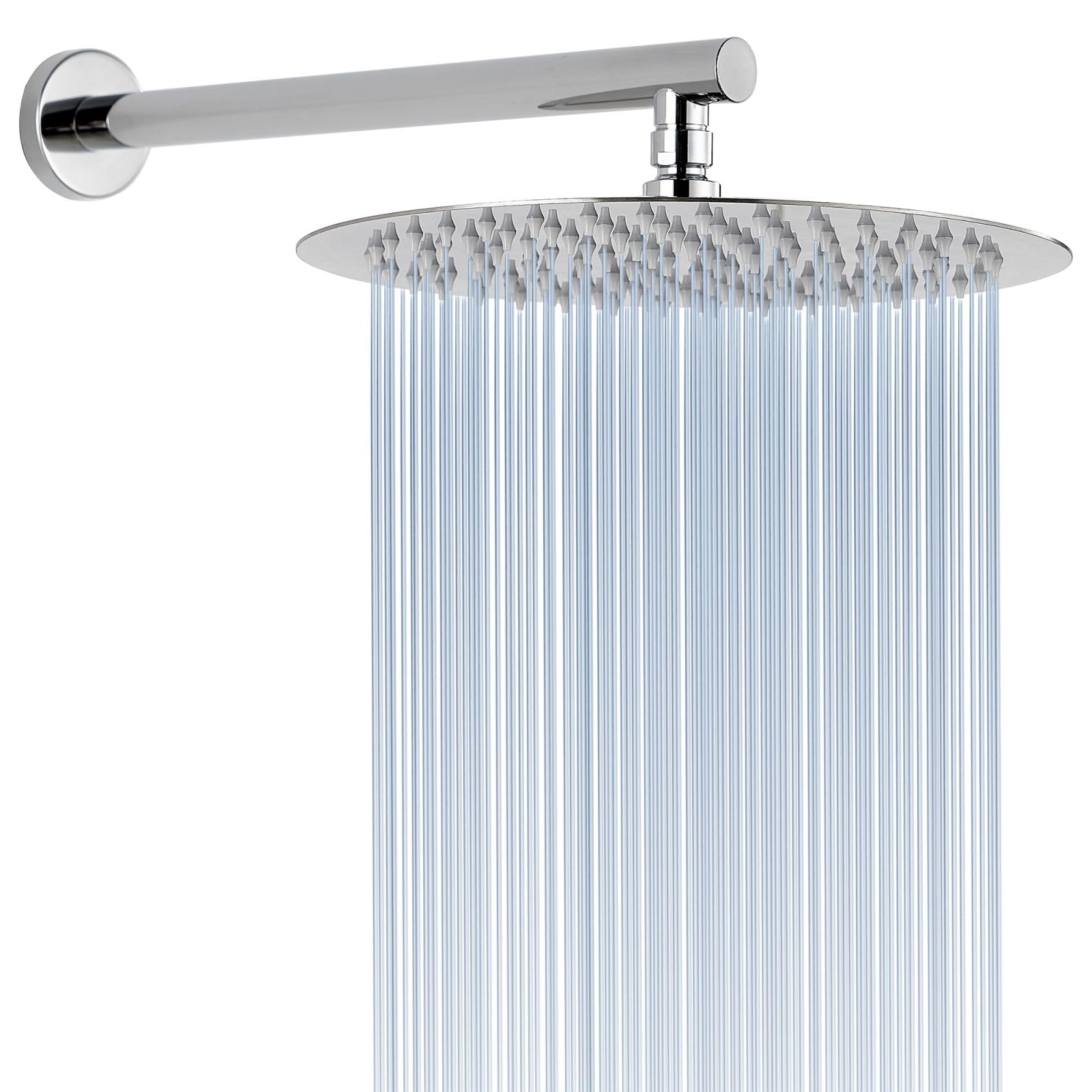 Soffione Doccia Voolan Rain con Braccio di Estensione, Soffioni a Pioggia in Acciaio Inossidabile, Soffione Doccia 30cm Rotondo ad Alto Flusso (Braccio Doccia 38cm)