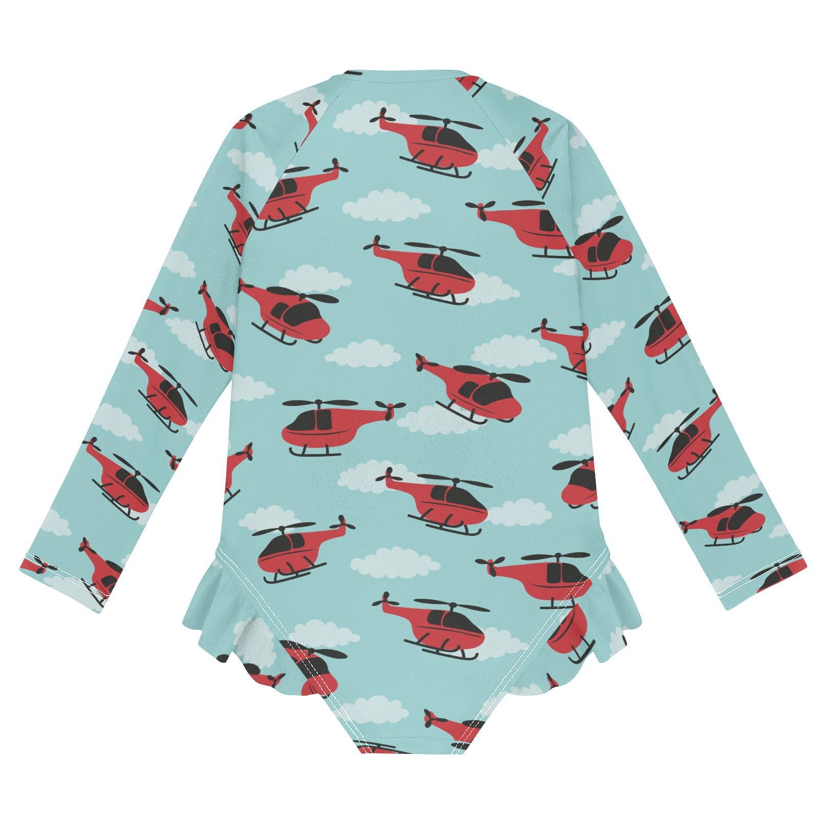 JHKKU Girls Long Sleeve Helicopters Swimsuit One Piece Zipper Rash Guard Bathing Suit with UPF 50+ Sun Protection Ruffle Swimwear 3T