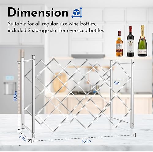 Miniatura 2 de TOBUSA Moderno estante de vino plateado para encimera, soporte pequeño para botellas de vino, 10 botellas de metal independiente, organizador de