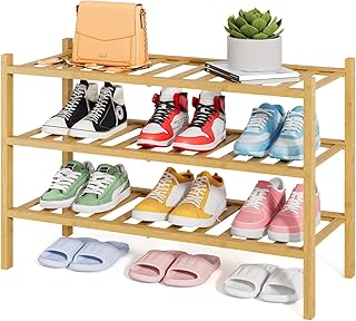 Kitsure Bamboo Wooden Shoe Rack for Closet - Stackable Shoe Organizer with Modular Structure, Space-Saving Shoe Shelf for Entryway, Living Room, Bedroom, 26.8" x 11" x 18.9", Natural