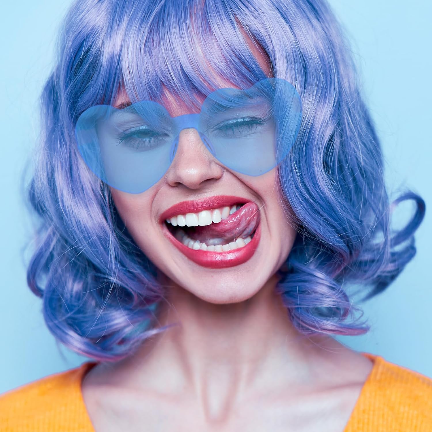 14 Pack Heart Shaped Sunglasses for Women Rimless Heart Glasses Bulk Mardi Gras Candy Color Sunglasses for Party - Image 7