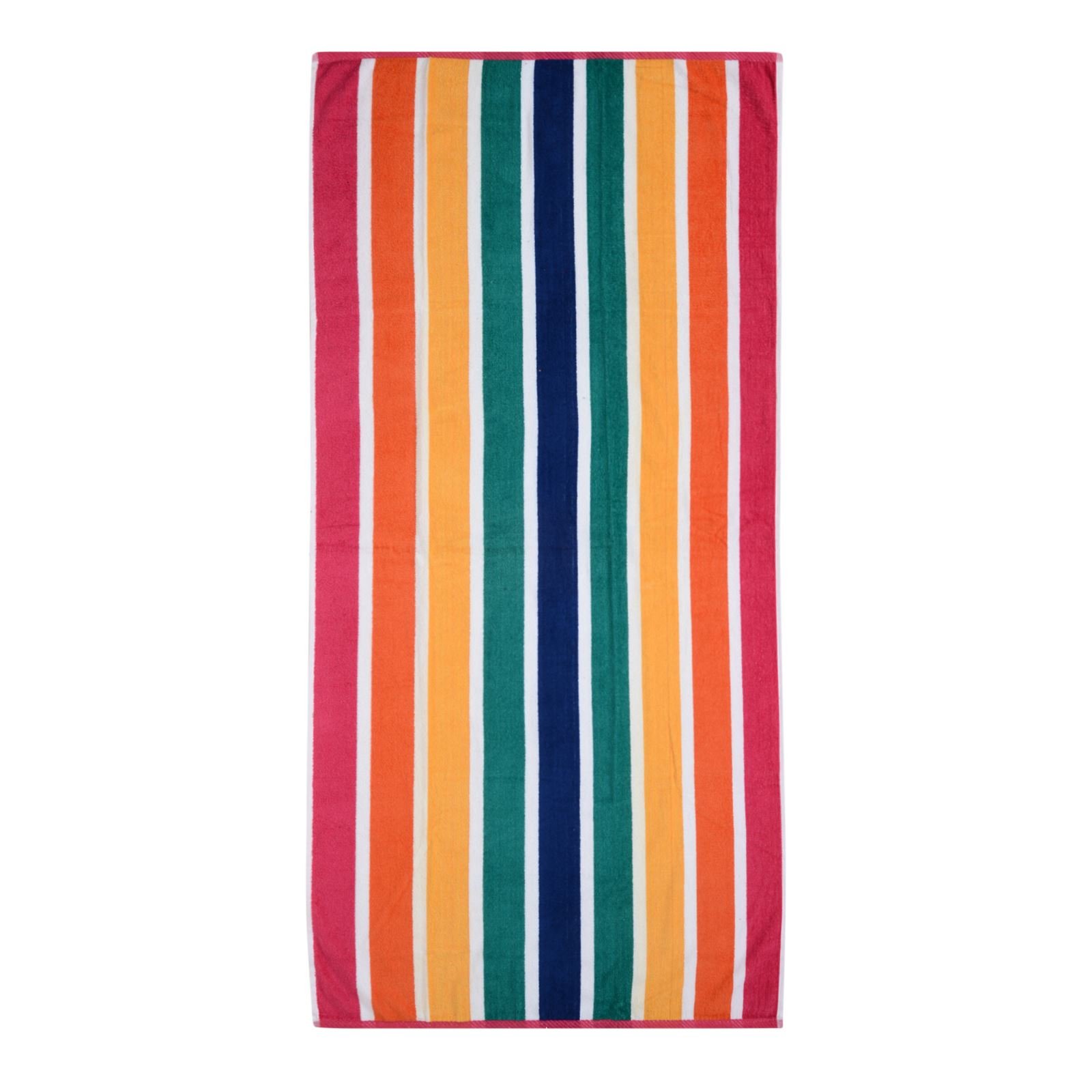 Large Beach Towel Velour Cotton Striped Swimming 75x150cm Soft and Bright (Rainbow)
