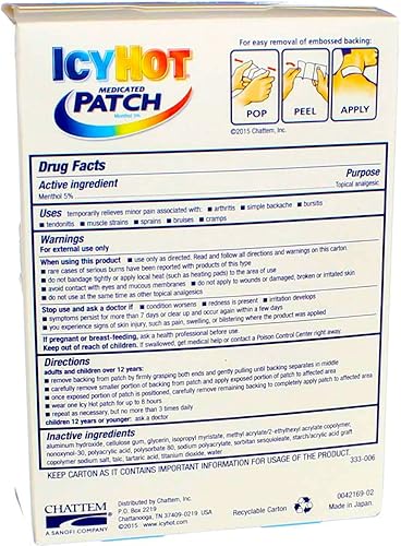 Miniatura 10 de Icy Hot Parche medicado para aliviar el dolor extra fuerte para brazos cuello y piernas 5 parches para el dolor