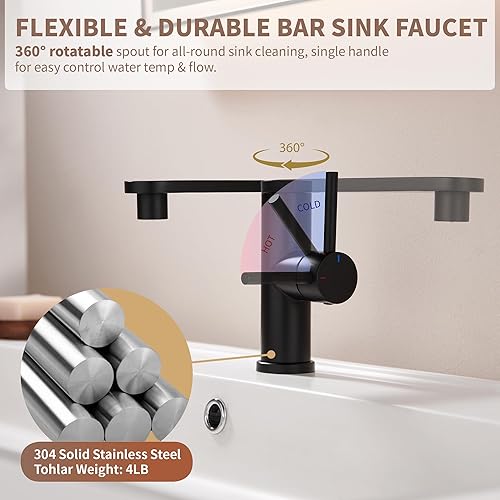 Miniatura 4 de Tohlar Grifo de lavabo de baño negro, grifo de baño de un solo orificio con rociador, grifo de tocador de una sola manija con boquilla giratoria de