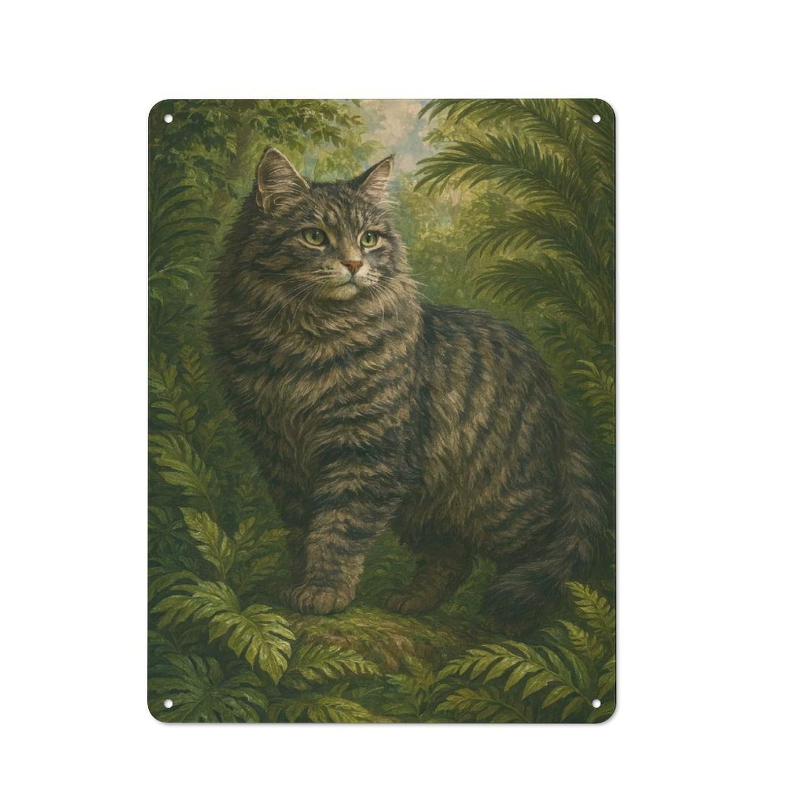 Junmoney Style-8 Industrial Metal Sign With Majestic Cat In Lush Greenery Design 40X30cm, Clean Industrial Urban Room Decor For Flat, Bar, Studio Or Gallery Wall