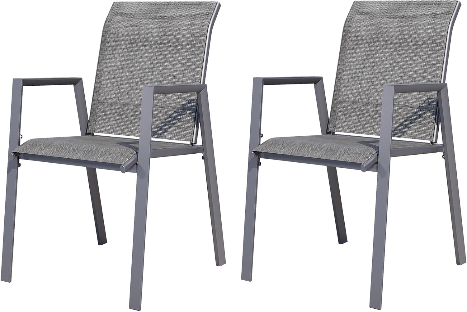 Patio Chairs Set of 2, Stackable Outdoor Dining Chairs with Metal Frame and Breathable Textilene Fabric, All Weather Dining Furniture Set for Lawn, Garden, Backyard, Poolside, Grey