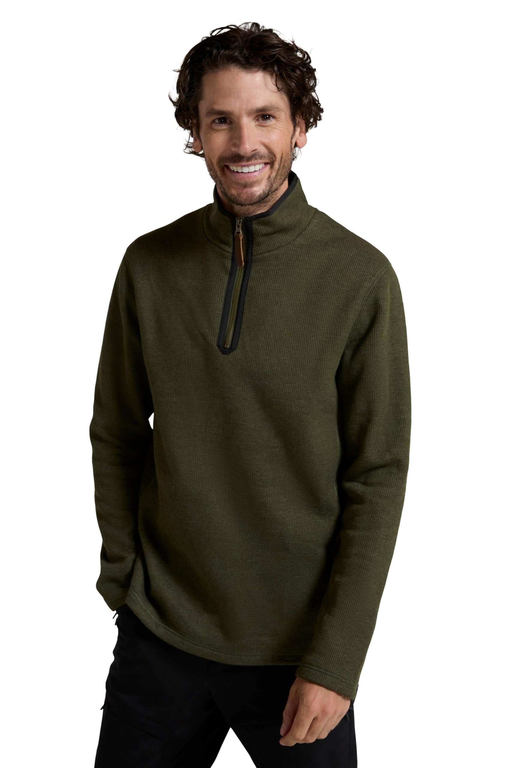 Beta Contrast Mens Zip-Neck Top - Green