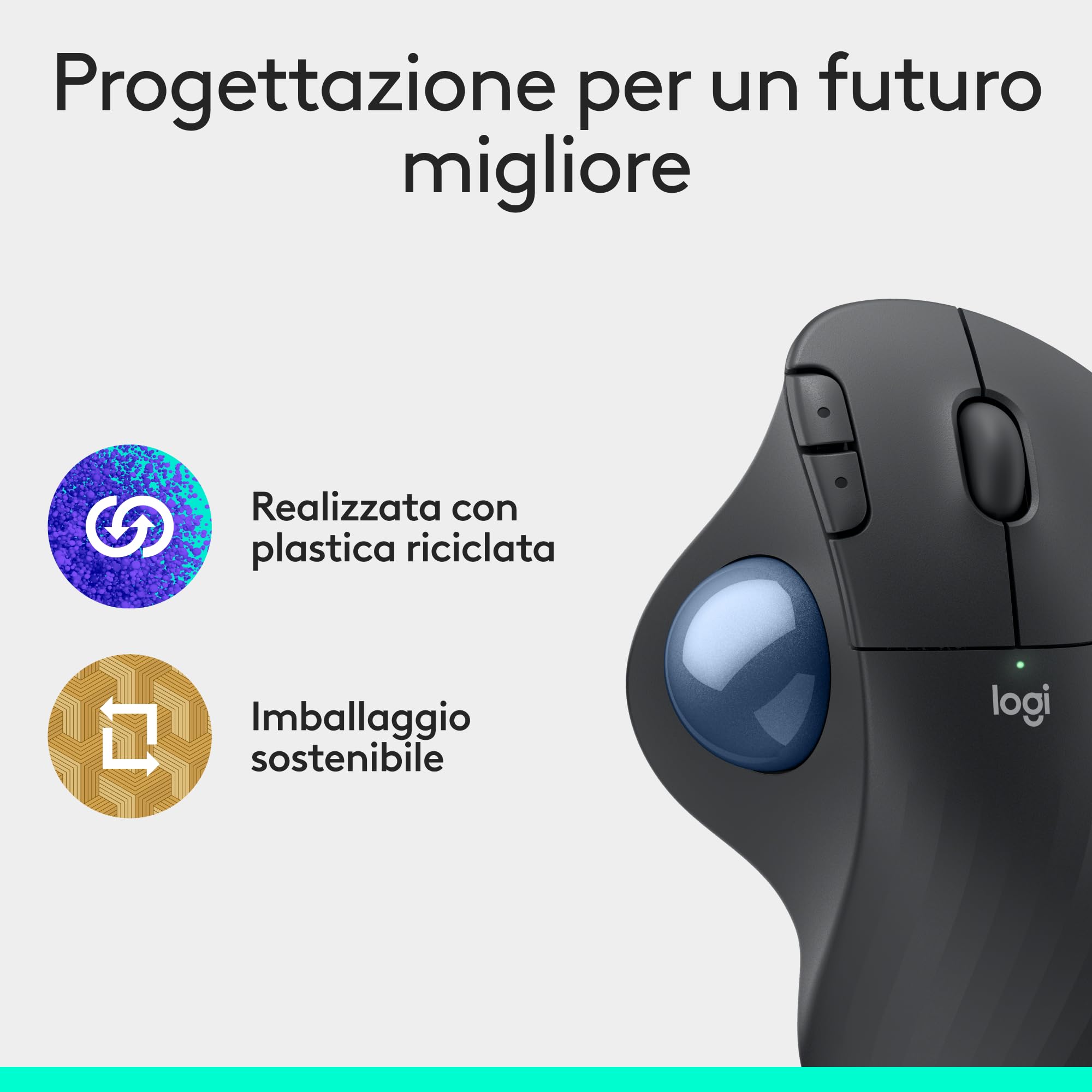 Logitech ERGO M575S mouse trackball wireless, mouse ergonomico wireless con Bluetooth e dongle crittografato, controllo comodo con il pollice, tracciamento preciso e fluido, per PC/Mac - Grafite