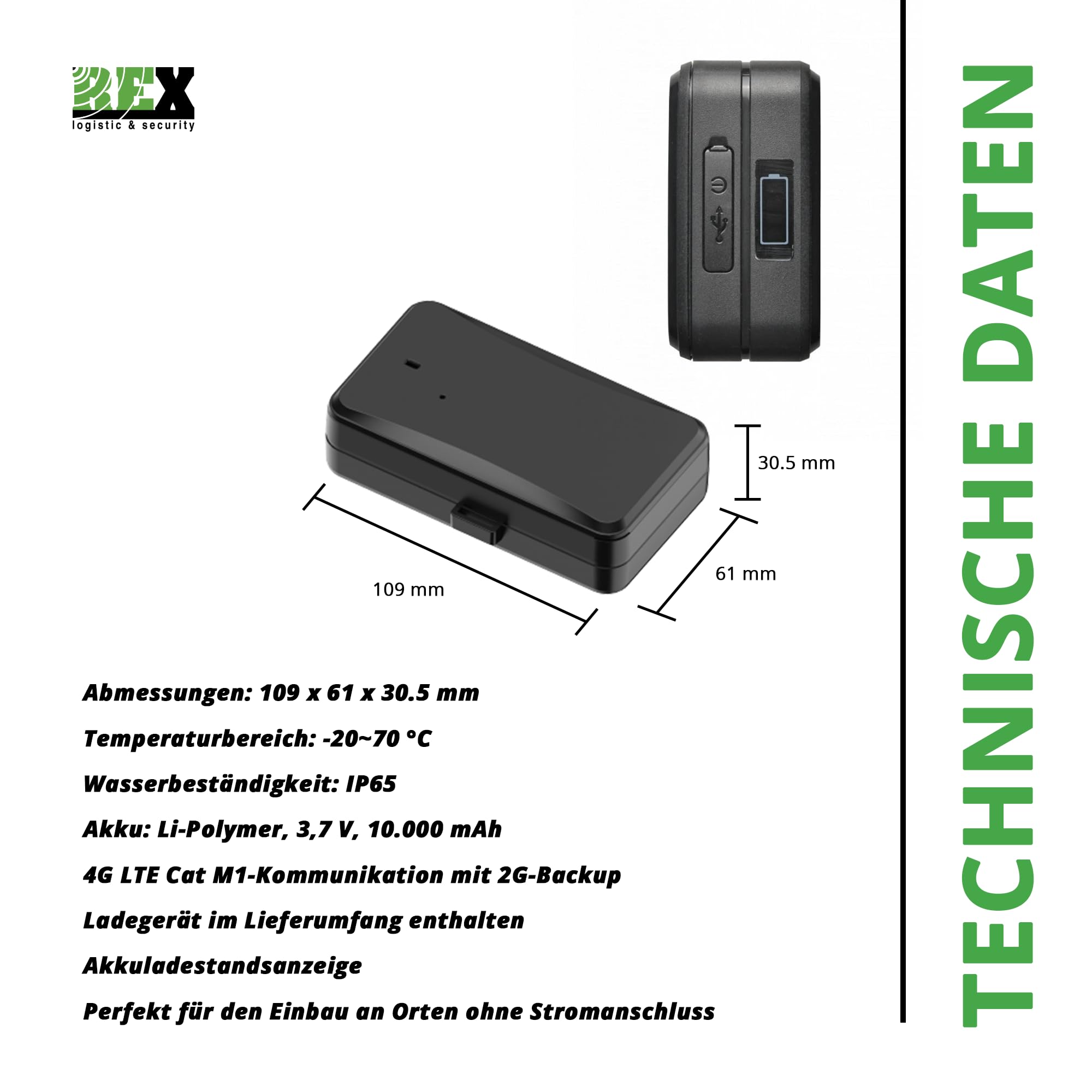 REX Link GPS Tracker Auto 4G – Batteria GPS Tracker, 4G LTE, fissaggio magnetico – posizionamento in tempo reale, libro di viaggio auto, antifurto per veicoli, macchine da lavoro e pacchetti, in