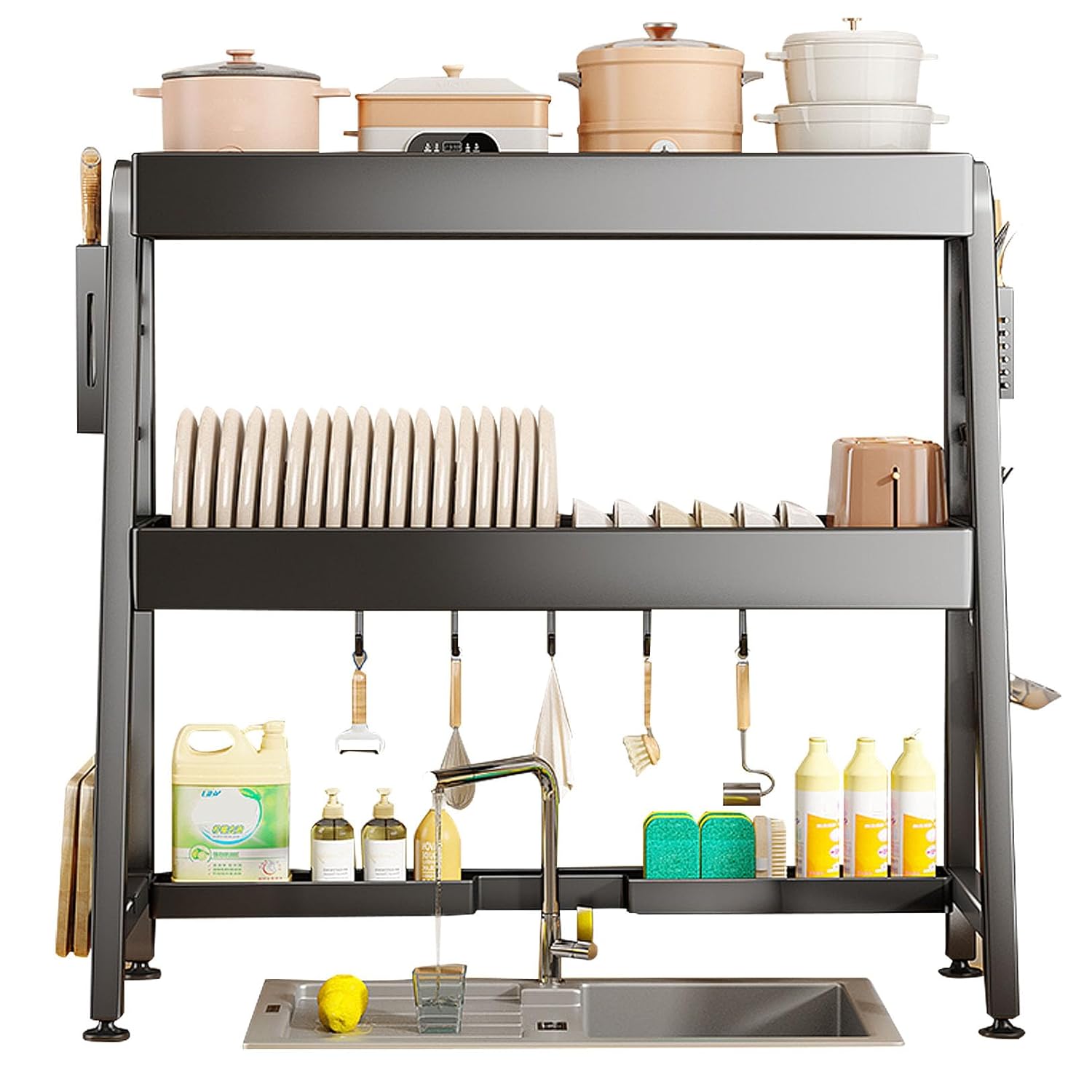 Over Sink Dish Drying Rack 3 Tier Over Sink Dish Drainer Rack Carbon Steels Draining Shelf Kitchen Sink