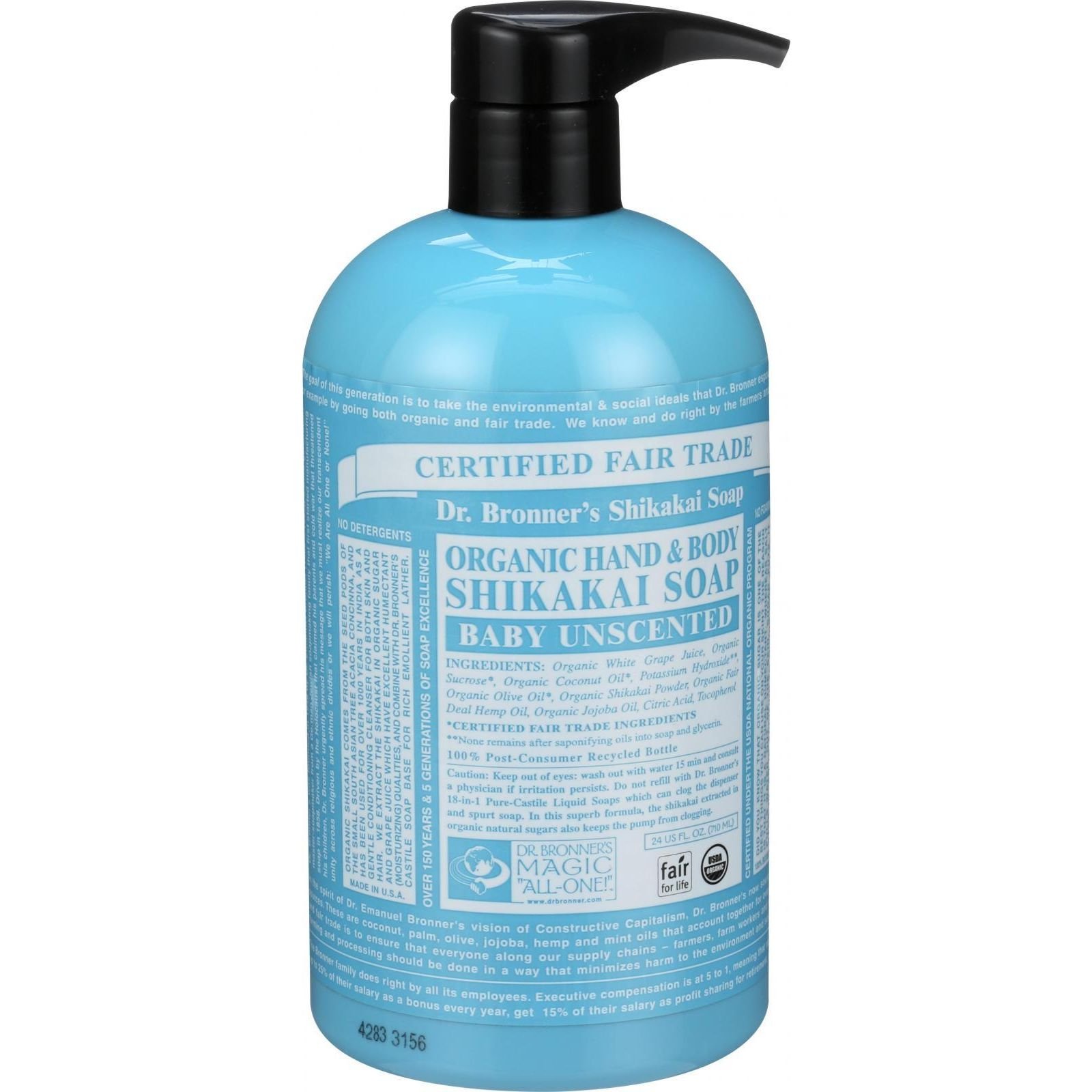 Dr. Bronner'S Fair Trade And Organic Shikakai Soap - Hand And Body - Liquid - Pump - Baby Unscented - 12 Oz