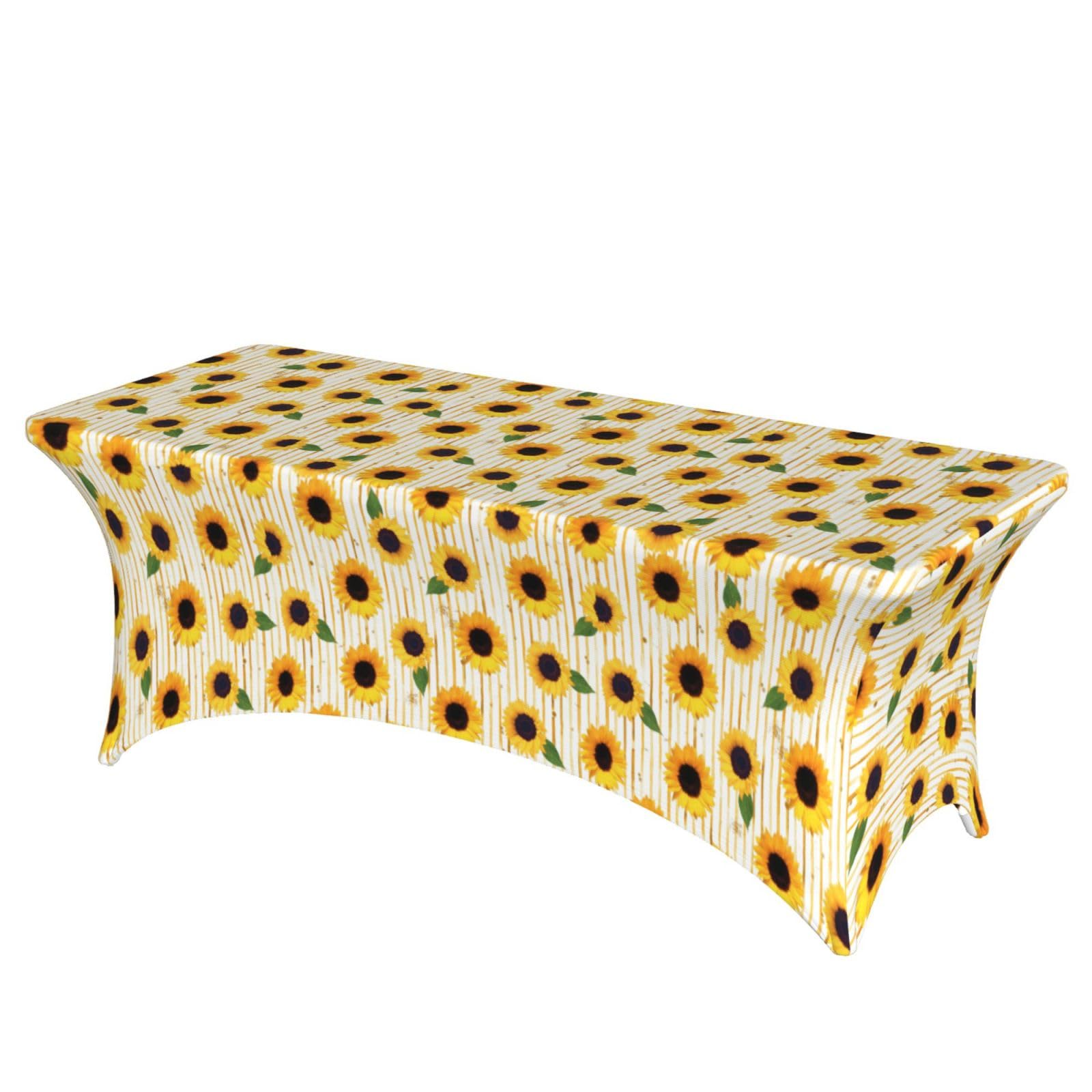 AYYQWE Sunflower Pattern Print Elastic Rectangular Tablecloth For Banquet Outdoor Picnics Office Table Cover