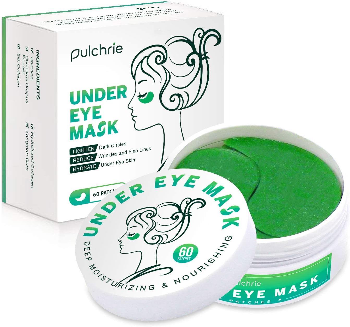 Pulchrie Under Eye Mask, Puffy Eyes, Eye Patches, Under Eye Pads, Collagen Eye Mask, Natural Eye Mask with Anti Aging,Dark Circles and Puffiness, Anti Wrinkle, Moisturizing, (60 patches)