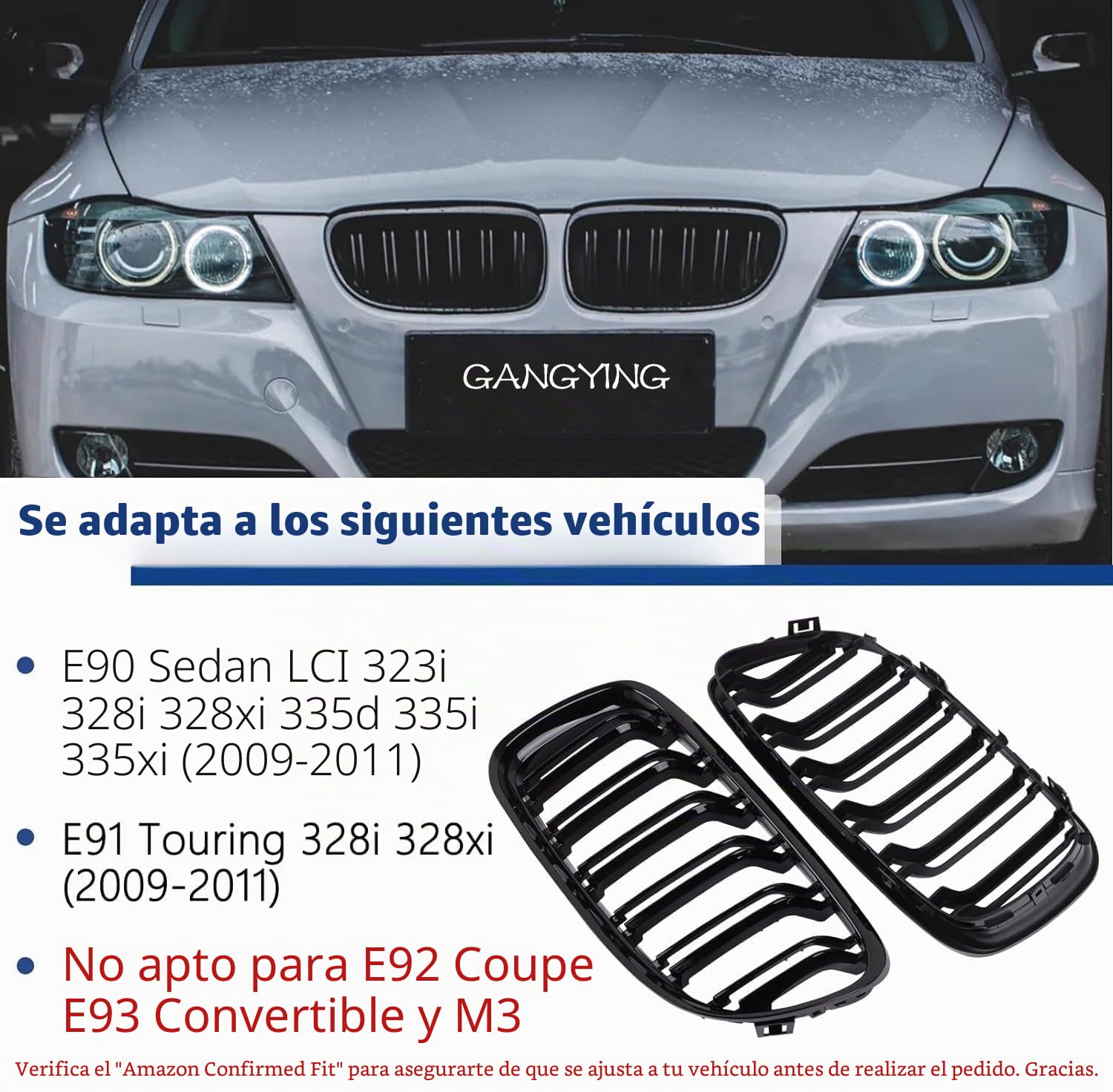 E90 Rejilla De Radiador para BMW Serie 3 E90 E91 Parrilla Doble Serie 3 E90 E91 riñones Negro Touring 2009 2010 2011 2012
