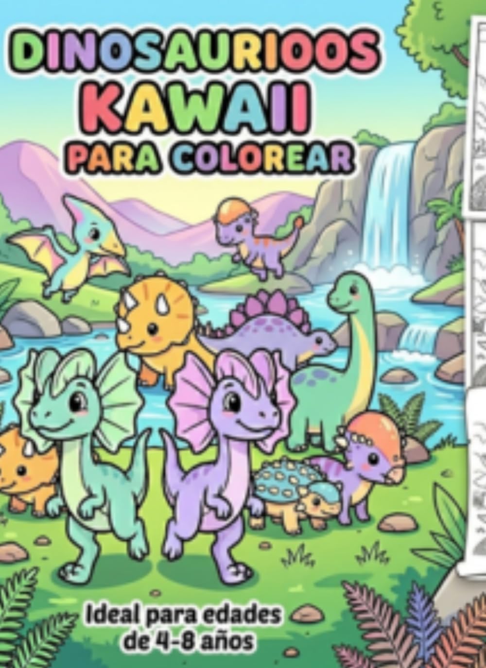 Dinosaurios kawaii para colorear: Para niños de 4 a 8 años