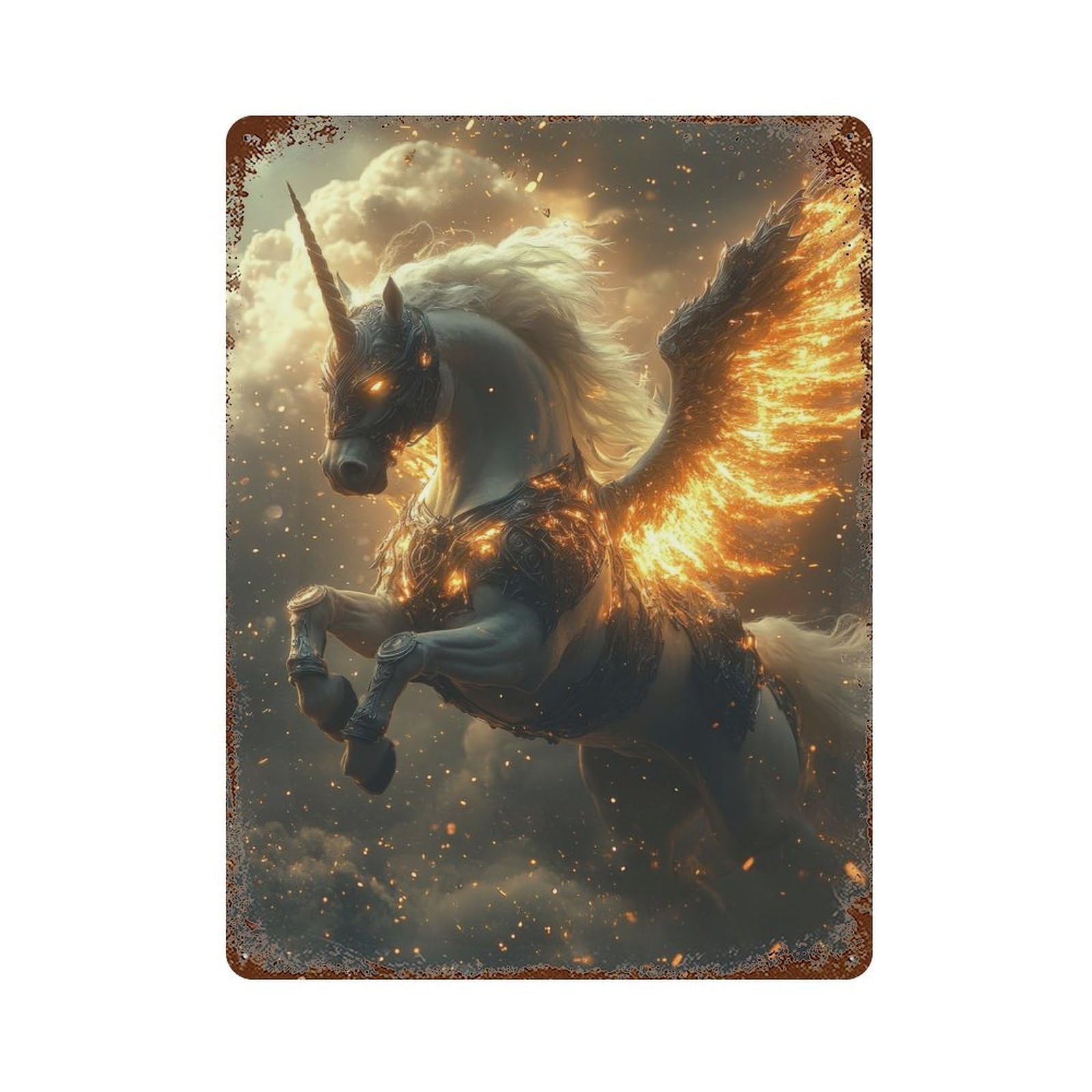Fiery Winged Unicorn Decorative Tin Sign 15.7"x11.8", Ideal for Basement, Hobby Room And Garage Decor