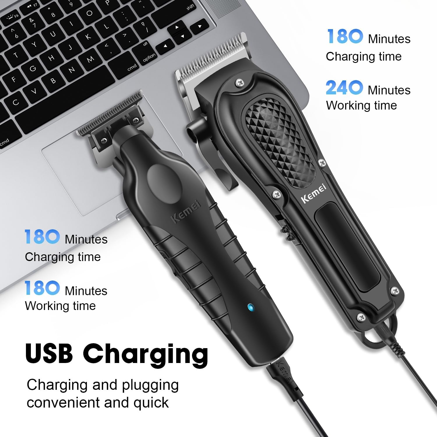 KEMEI Professional Hair Clippers Set for Men, Cordless Rechargeable Barber Clippers & Trimmers Kit, Clippers for Hair Cutting, Gifts for Men - Image 4