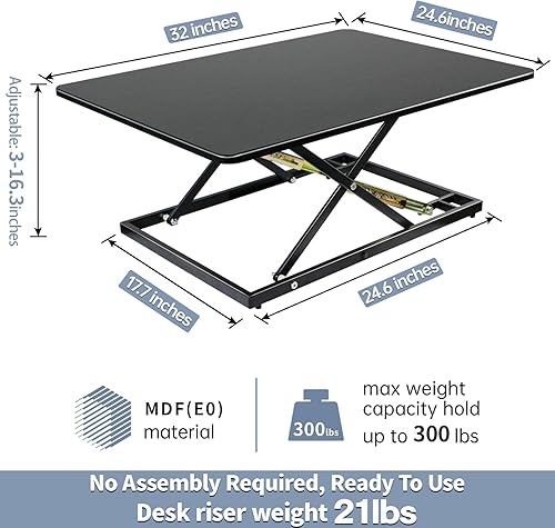 Miniatura 3 de Elevador de escritorio de 32 pulgadas para estar de pie o sentado, convertidor de escritorio de pie de pie, convertidor de escritorio de pie