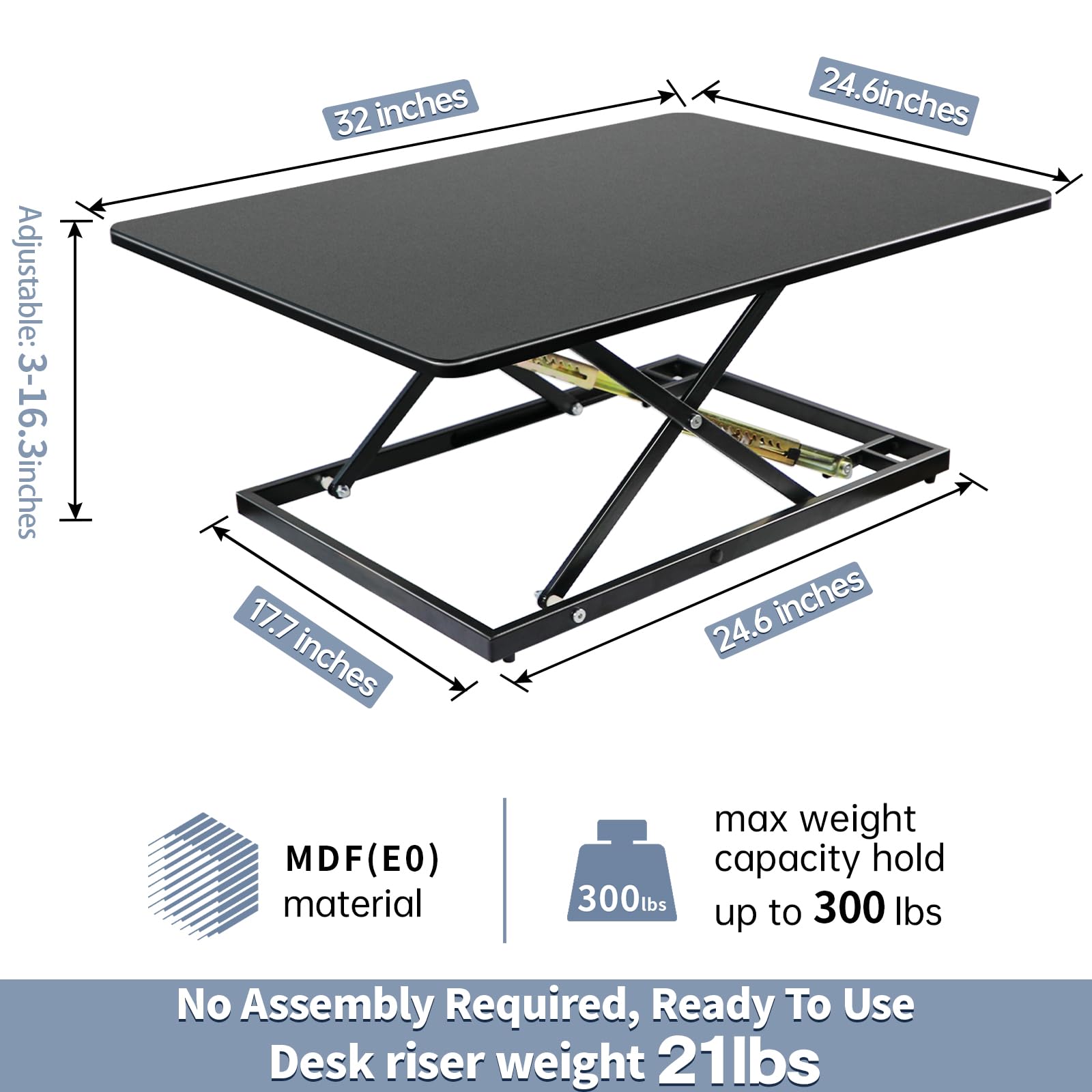 32in Desk Riser for Standing or Sitting Large Standing Desk Converter Height Adjustable Sit Stand Desk Converter Fully — view 3