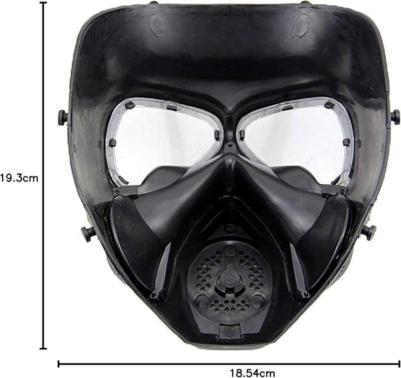 haoYK Taktikai Gázálarc Kettős Ventilátorral, Airsoft Paintball Védelem, Fekete