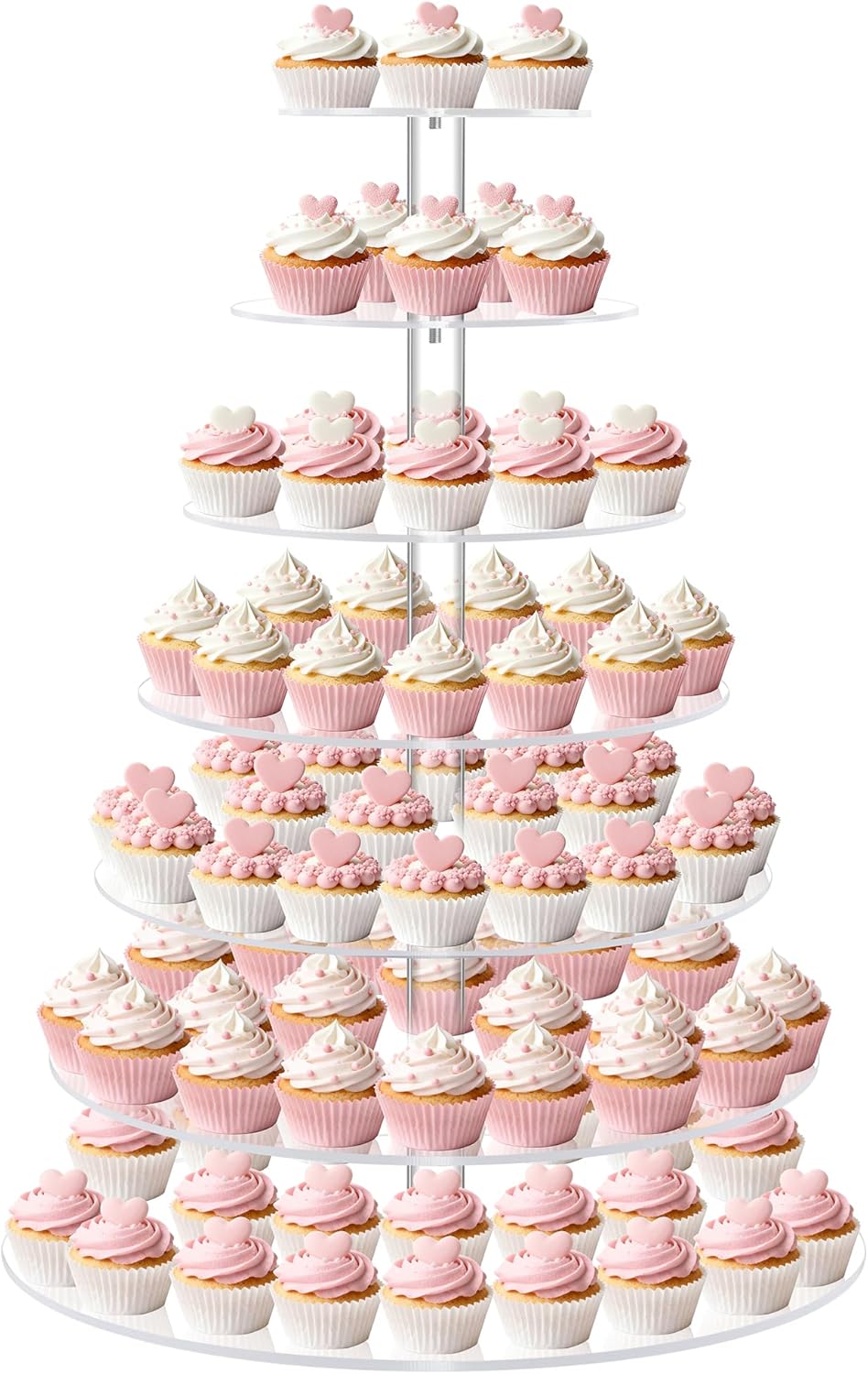 Large 7 Tier Cupcake Stand for 100 Cupcakes, Clear Round Cupcake Stands, Acrylic Wedding Cupcake Tower Stand, Cupcake Display Stand for Dessert Table, Cupcake Tier Stands