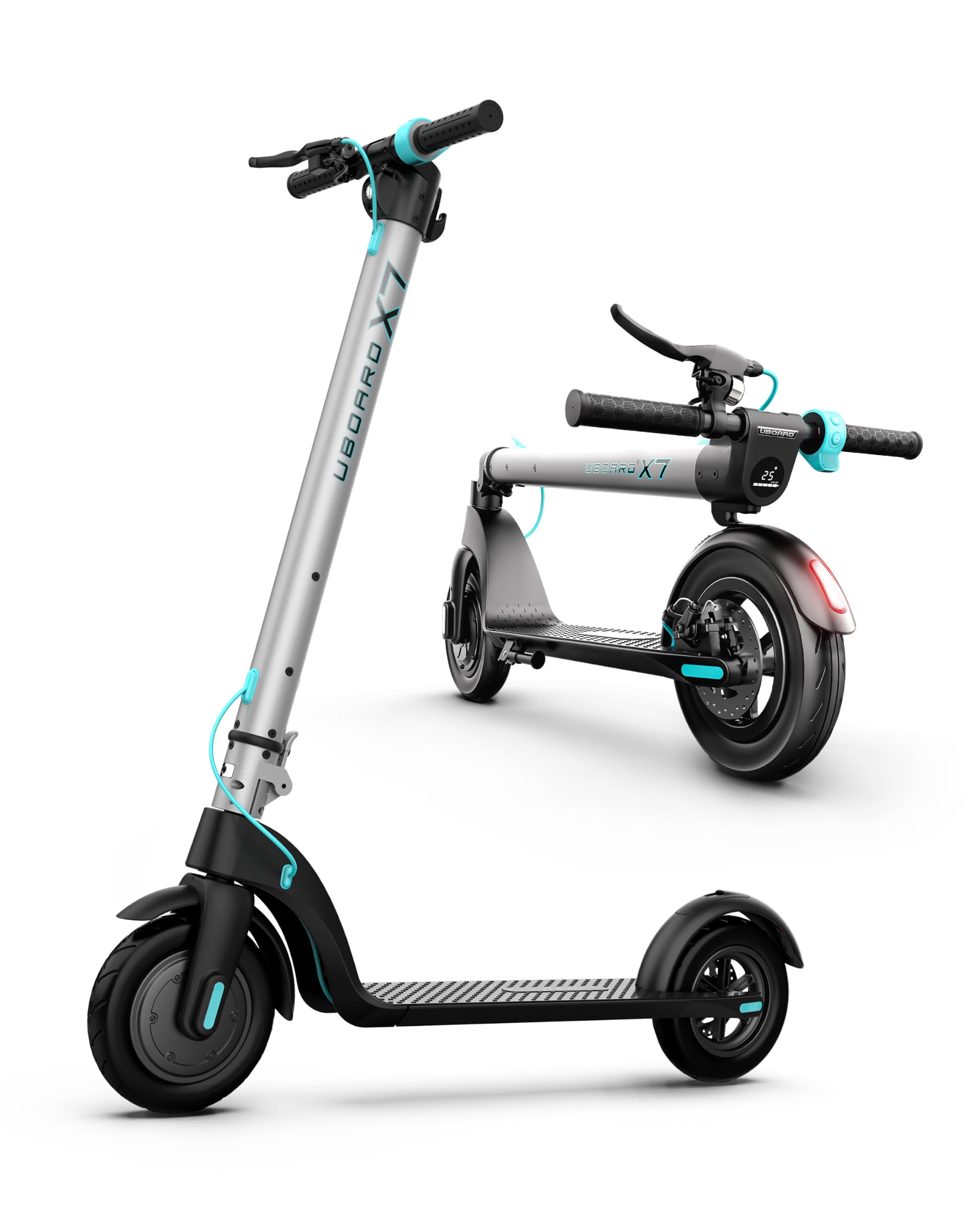 UBOARD X7 Electric Scooter: Max Speed 25 Km/H, Range 25 Km, 3 Speed Modes, 3-Hour Fast Charging, Fold-N-Carry Design, LED & Disc Brake, Lightweight, 125 Kg Capacity, Silver, Adult-image-1