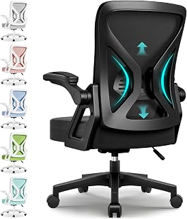 Bürostuhl Ergonomisch,Schreibtischstuhl mit Hochklappbaren Armlehnen,Einstellbare Lendenstütze,Höhenverstellbarer Chefsessel Drehstuhl,Netzstuhl mit Wippfunktion bis 125°,Schwarz