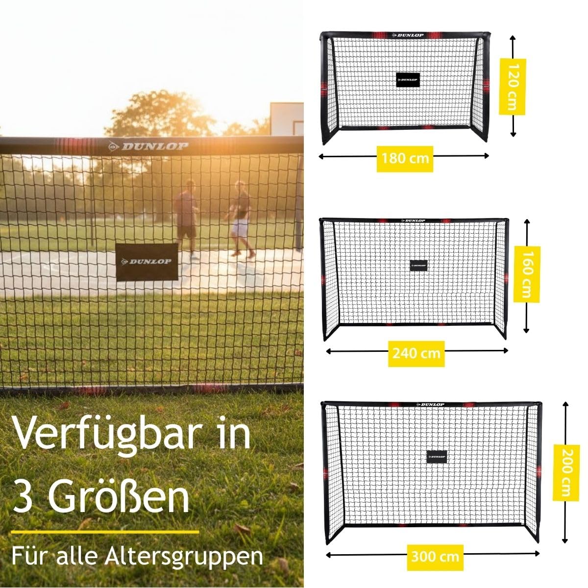 Dunlop Fußballtor Set mit 2 Stück - Fussballtor 180 x 120 x 60 cm - Fussball Trainingszubehör für Innen und Außen - Metall - Schwarz/Rot