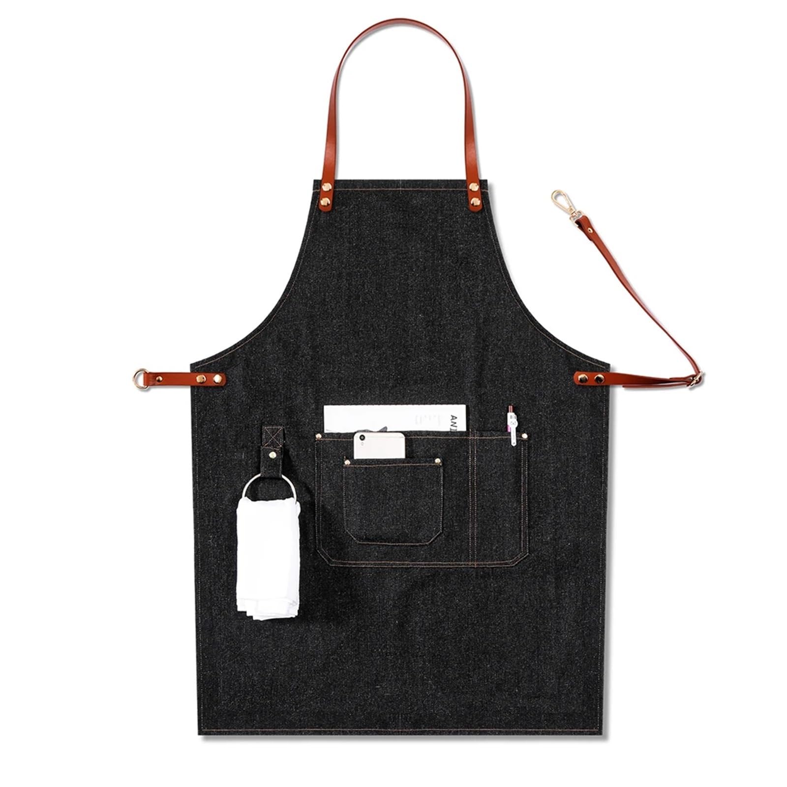 Avental de Ferramentas Delantal de trabajo ajustable y extraíble con correa de cuero y múltiples bolsillos for barista, uniforme de chef, camarero, vaquero, 2 unidades para Carpinteiro Jardim Pintor(B