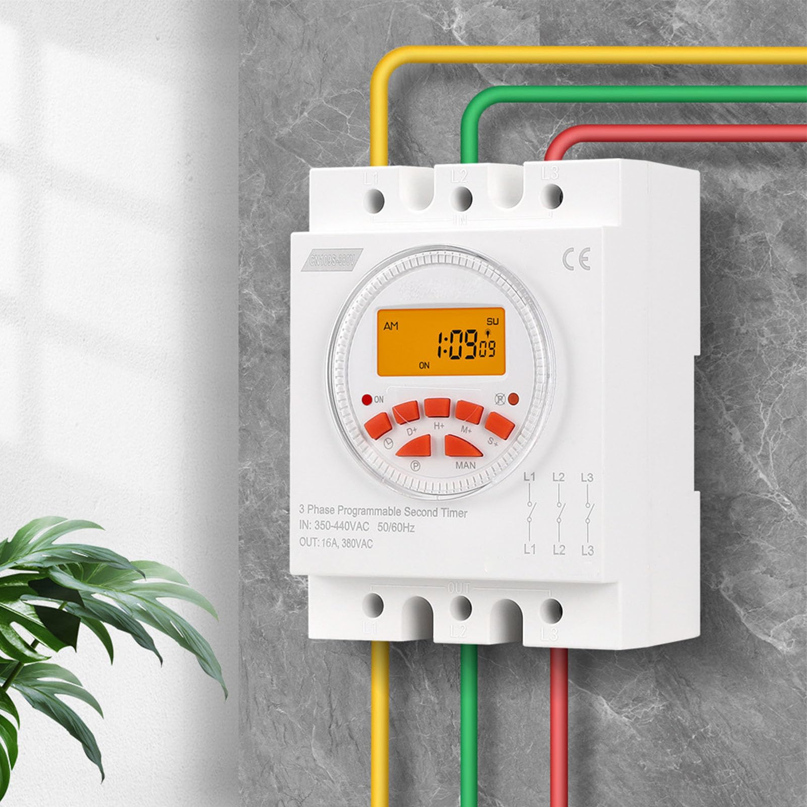 Interruptor Temporizador de Alimentación de Control Programable Trifásico Fácil de Usar con BateríA de Respaldo, para Puertas Automáticas de Gallinero, Resistencia de 16 A de Capacidad