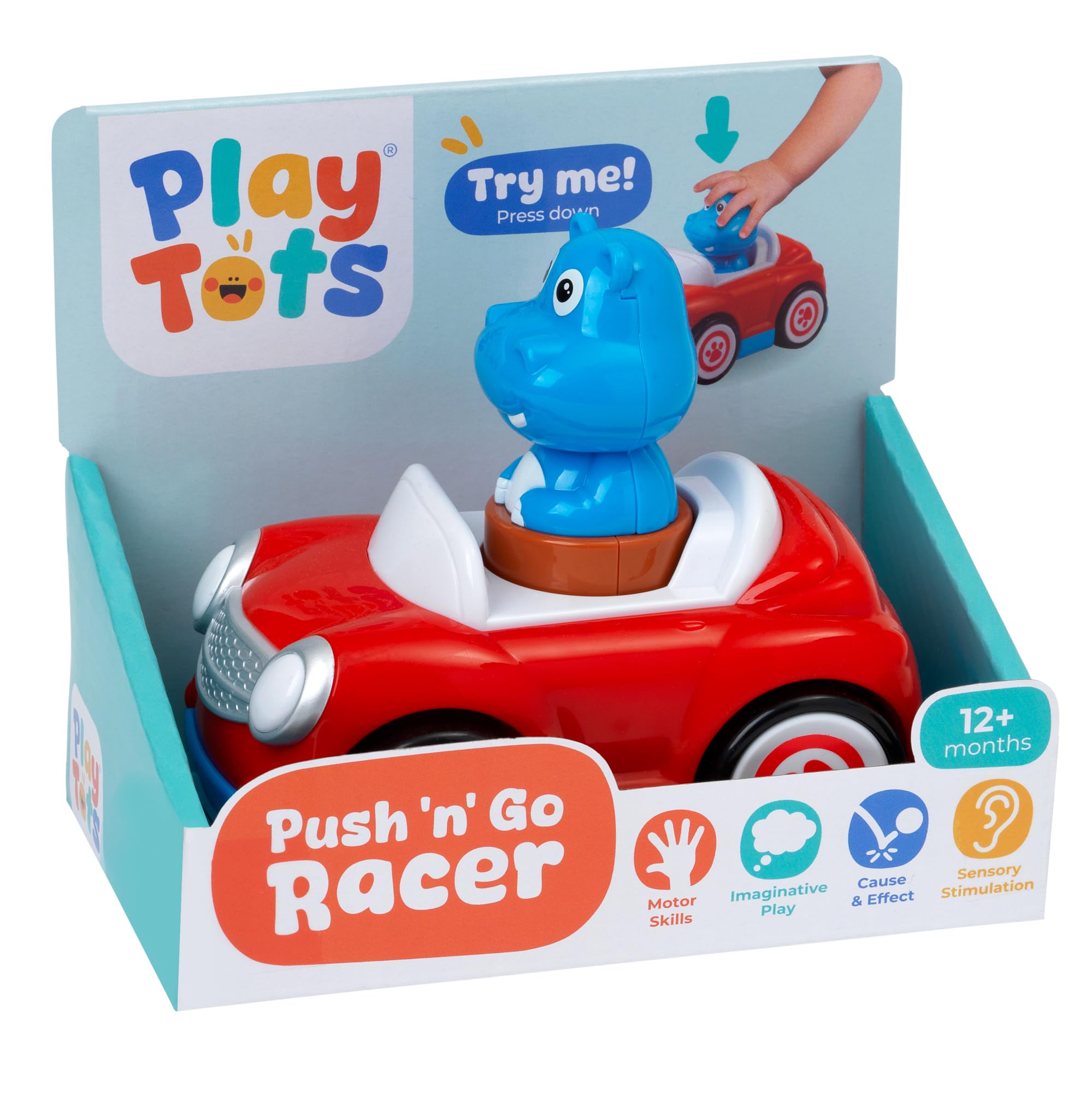 John Adams | Play Tots - Push & Go Racer | Press the animal and watch the racer zoom! Encourages crawling and first steps | Baby and Toddler Toys | Ages 12m+