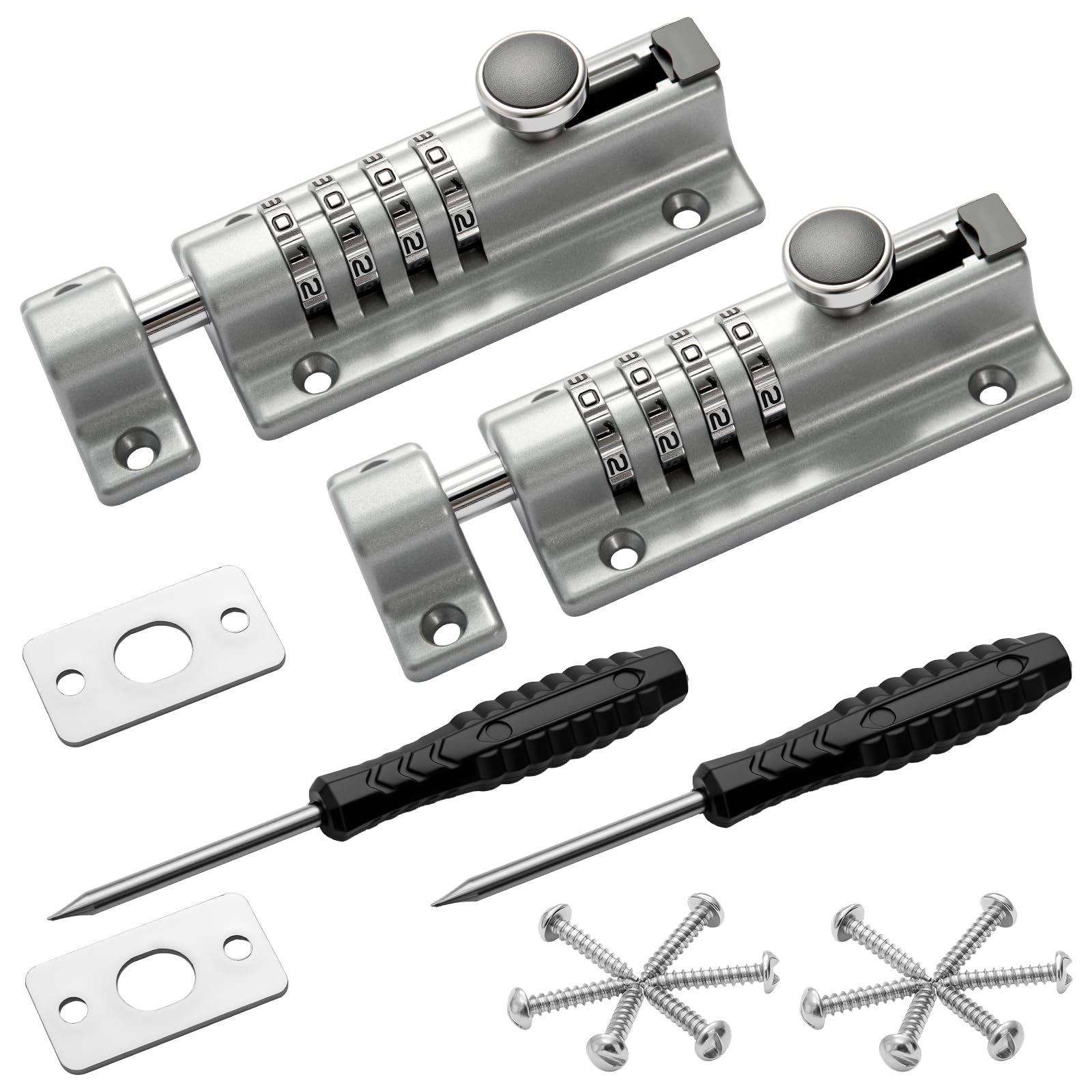 Youyijia Combination Bolt Lock, 4-Digit Weatherproof Keyless Entry Lock, 120mm Thick Solid Zinc Alloy Door Latch for Wooden Gates, Shed, Bedroom, Garage & Fence (Silver 2pcs)