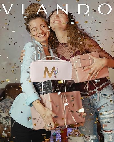 Miniatura 8 de Vlando Bolsa de maquillaje con inicial, regalos personalizados para mujer, Blanco-t