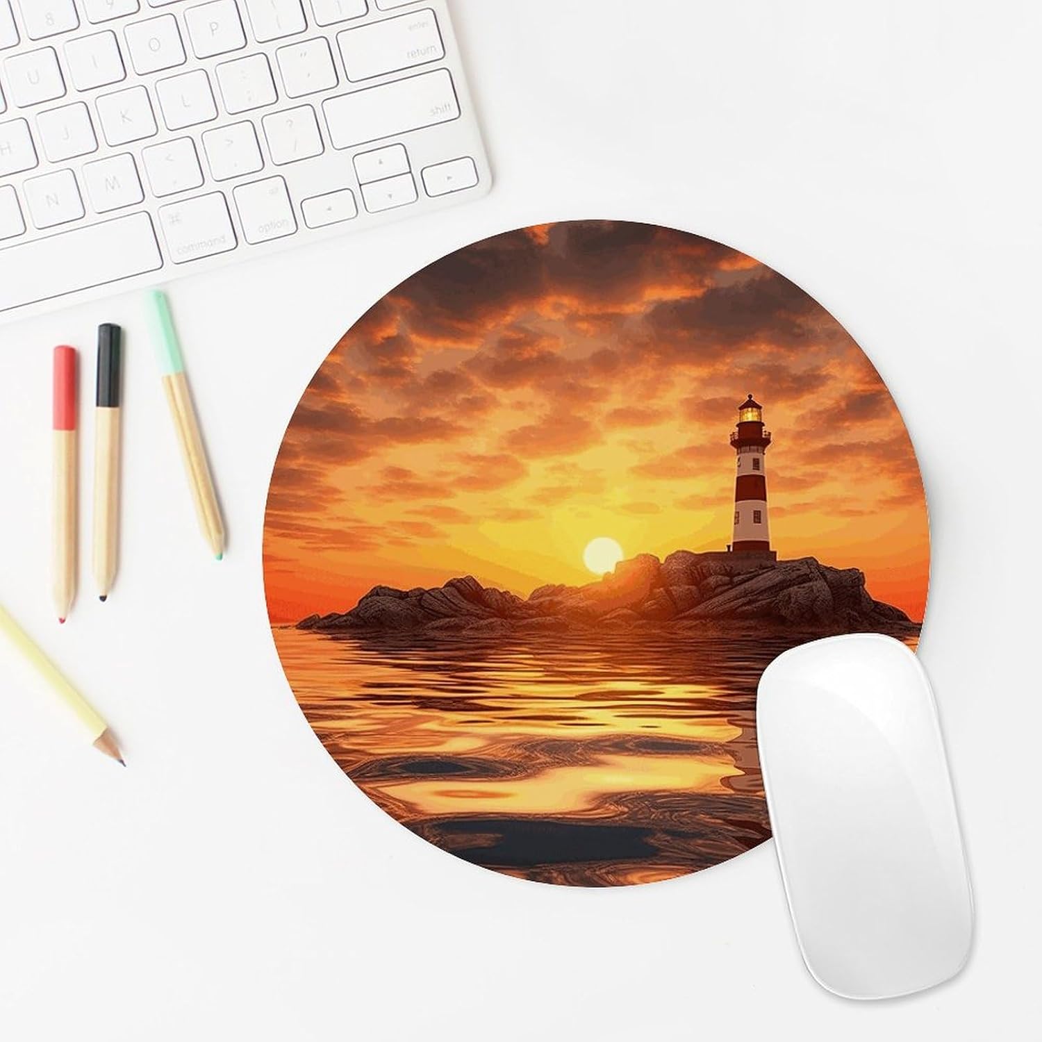 Sea Lighthouse in Sunset Mouse Pad with Non-Slip Rubber Base Personalized Round Mouse Mat Nice and Cute Gaming Mousepad for Computers Home Office Desk Decor Accessories image 5