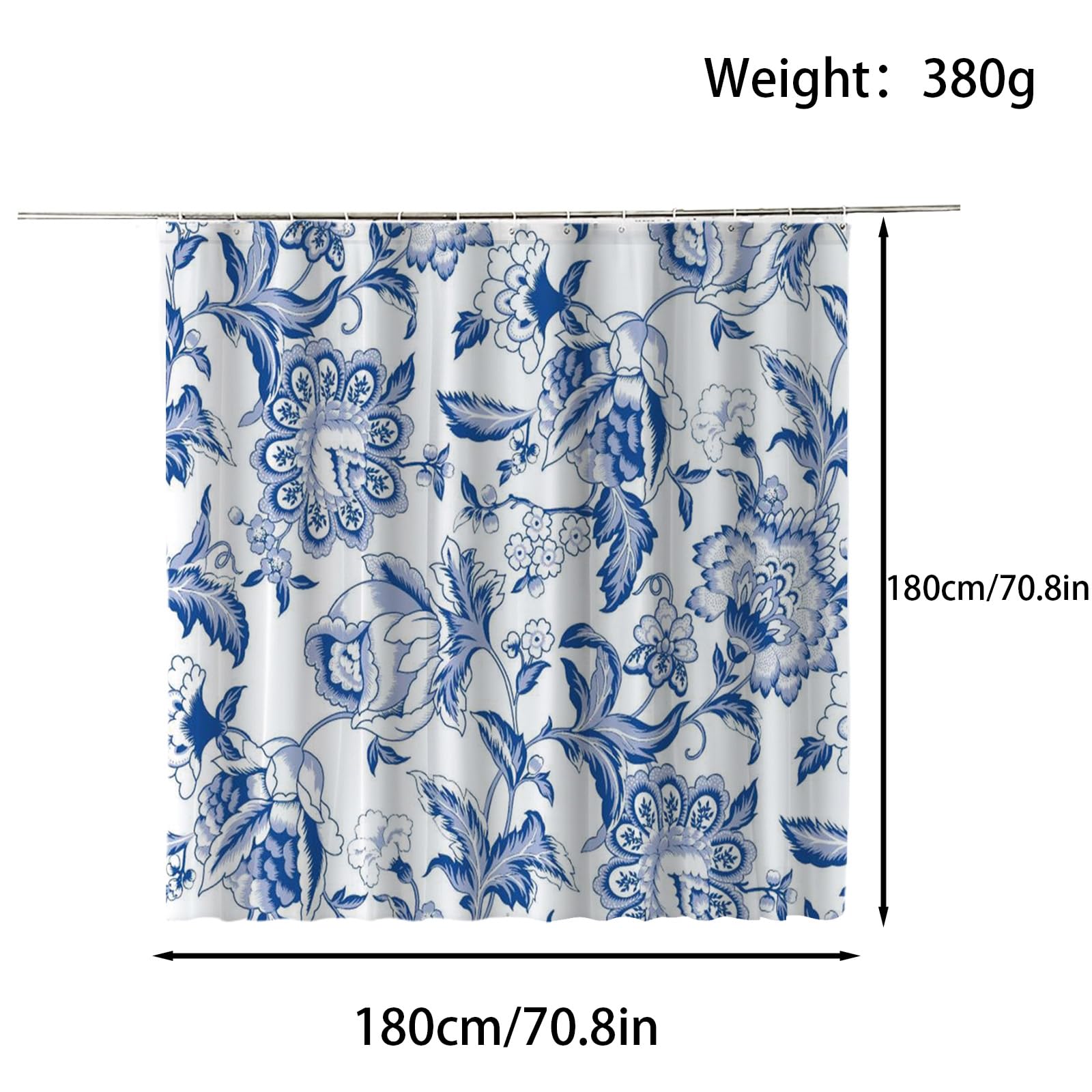FAIRYGATE Extra Wide Shower Curtain Bathroom Curtain Blue B8020, Fgyjb8020, W 70.9" x L 70.9" (1 Panels) - Image 2