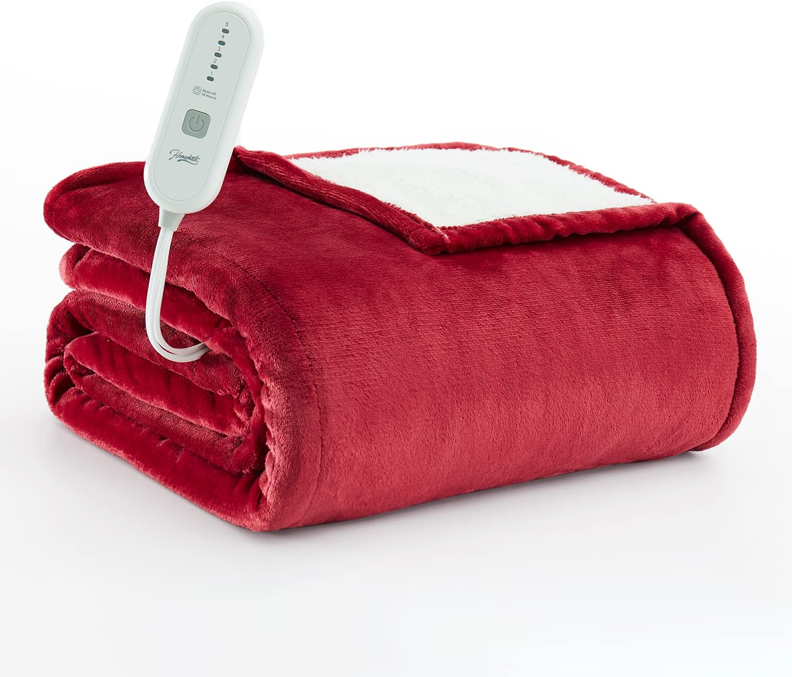 Homemate Heated Blanket Electric Throw - 50"x60" Heating Blanket Throw 4 Hours Auto-Off 5 Heat Levels Heat Blanket Over-Heat Protection Flannel Sherpa Heater Blanket Electric ETL Certification