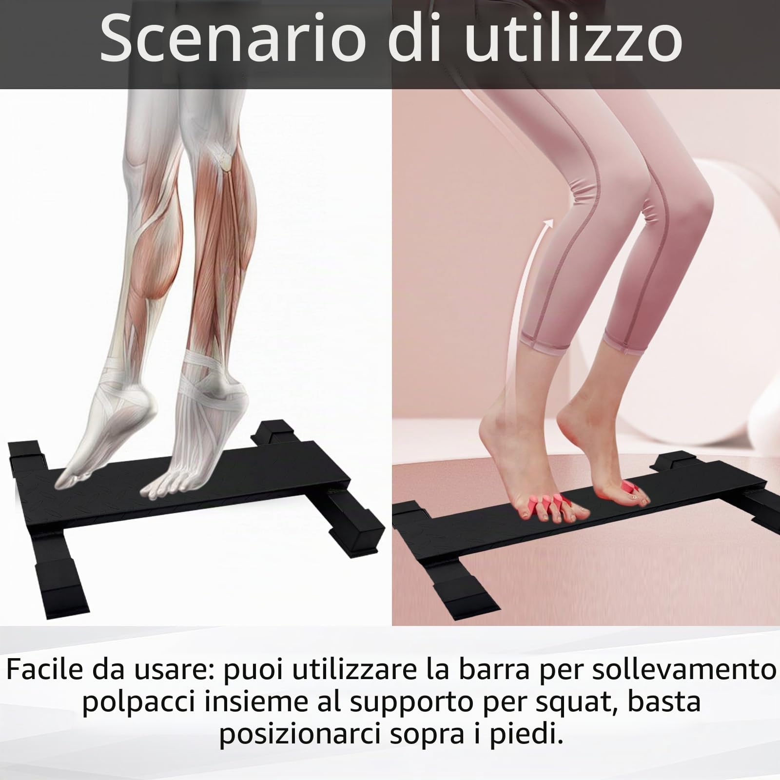 Barra di sollevamento per polpacci, macchina per sollevamento polpacci, in acciaio, antiscivolo, massiccia, per sollevamento polpacci, squat, allungamento dei piedi e esercizi di dip