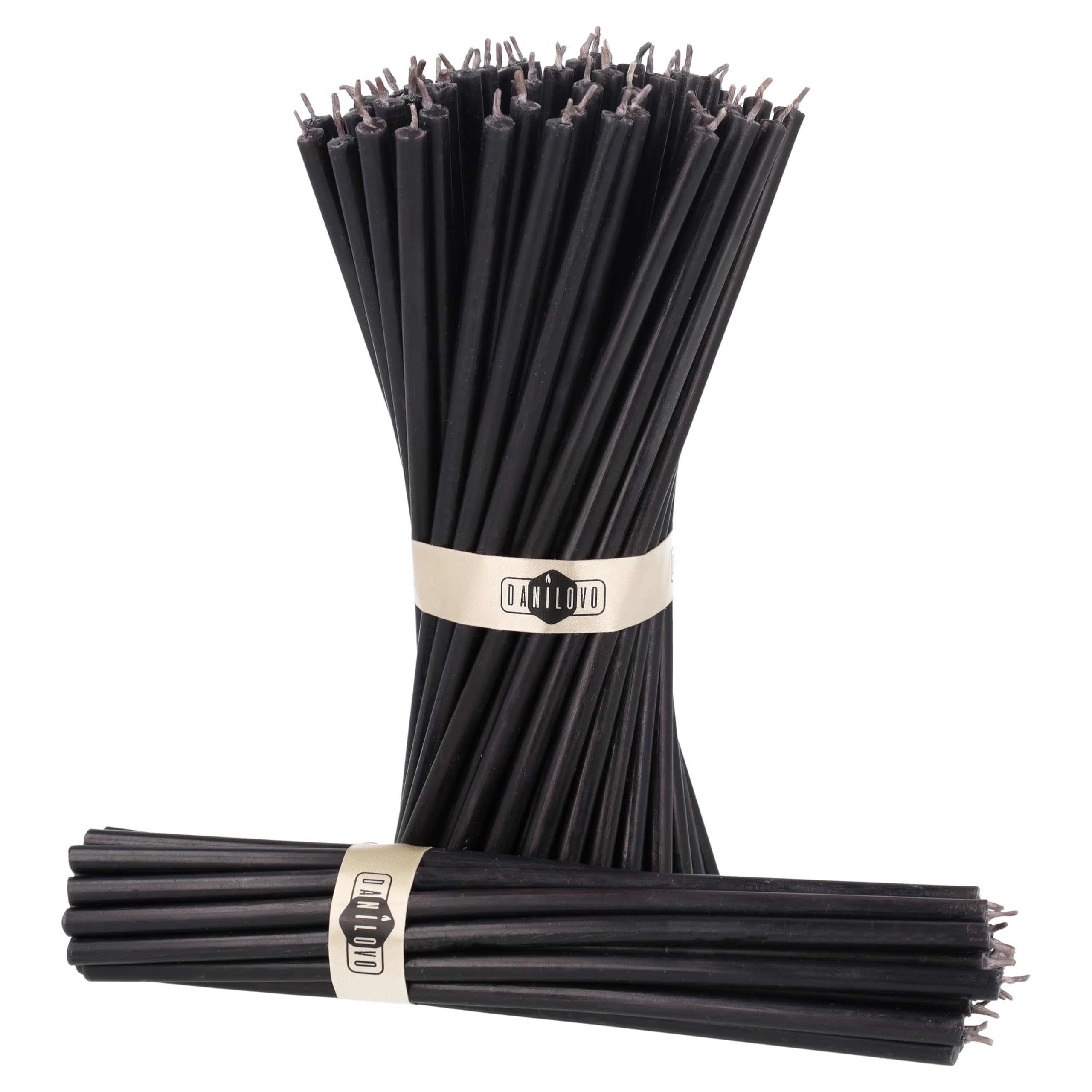 Danilovo Black Thin Taper Beeswax Candles - Honey-Scented, Decorative Candles Ideal For Birthday Decoration Or Church Prayers - Drip Free, Tall & Smokeless Pack Of 50 Pcs, 18,5 X 0.61 Cm