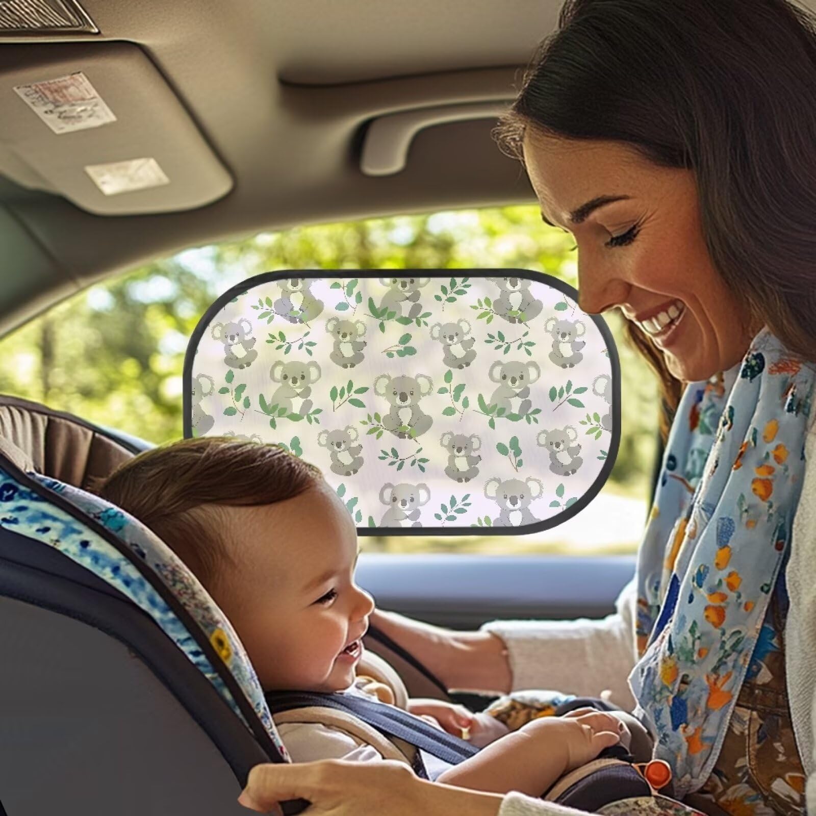 Yuyamidu Koala Leaf Print Car Window Sunshade Sun Shade Blocker Universal Fit Children Window Shades for Car Glare Shield UV Protection Children Window Shades for Car