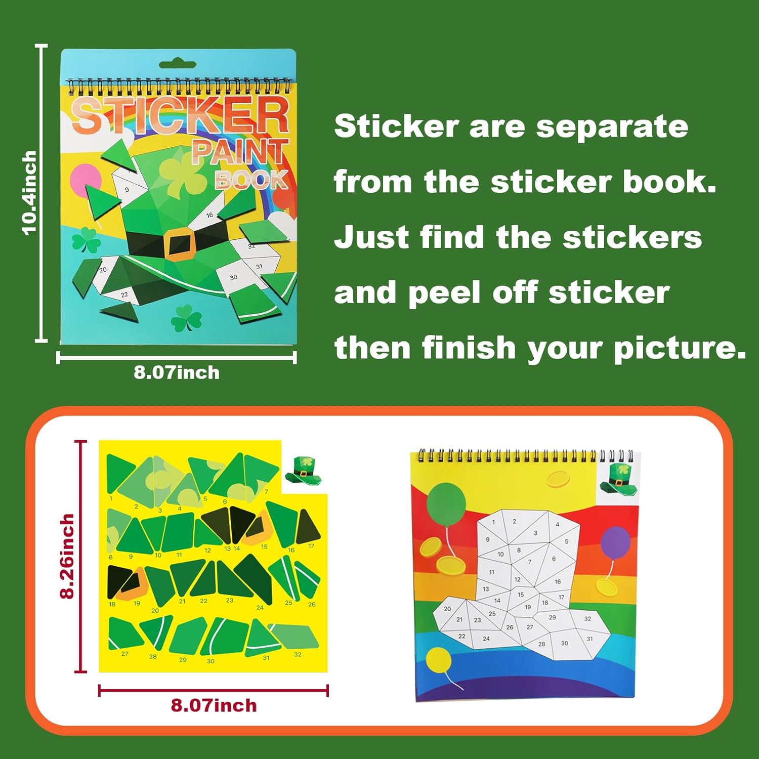AEAHALY St. Patrick's Day Stickers -Shamrock Sticker Book for Kids Reusable Sticker Paint Books Leprechaun Clover Hat Beer Irish Day Themed Party Holiday Stickers St Patrick's Day Gifts Party Favors
