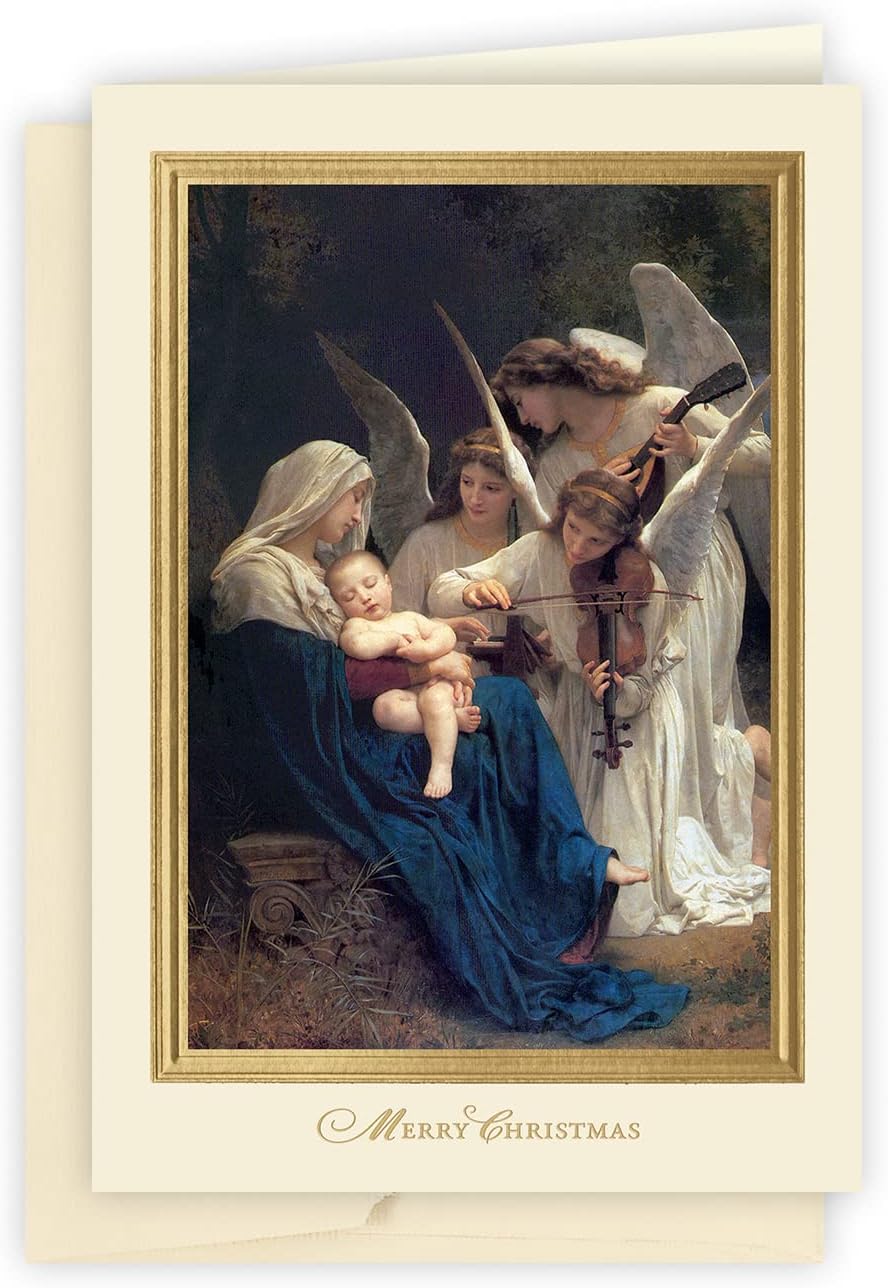 The Gallery Collection, 25 Count Card Pack, Religious Christmas Cards with Foil Lined Envelopes (Song of the Angels), For Business or Consumer