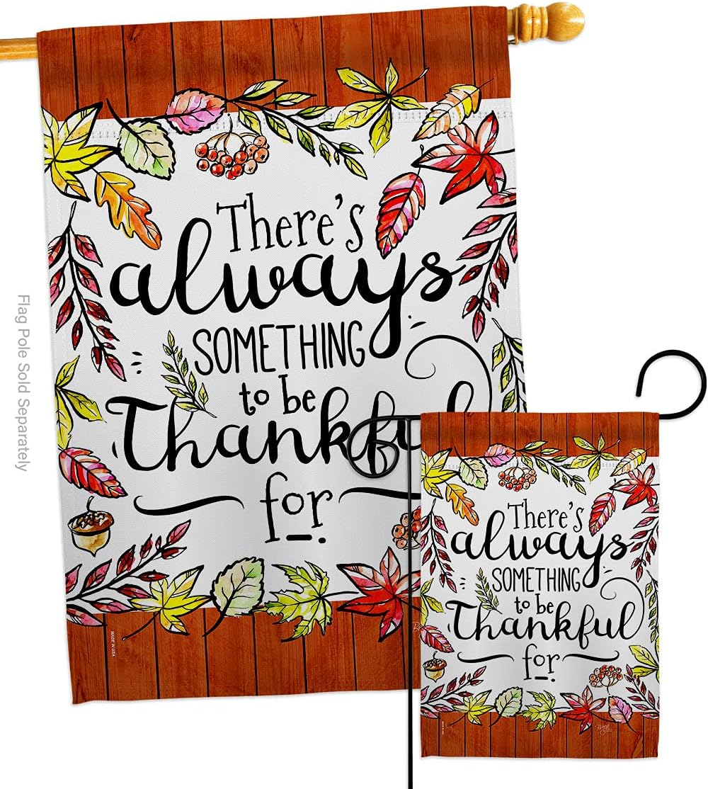 Breeze Decor Always Something Thankful Garden House Flag-Set Fall Harvest & Autumn Scarecrow Pumkins Sunflower Leaves Season Autumntime Gathering Banner Small Yard Gift Double-Sided, Made in USA