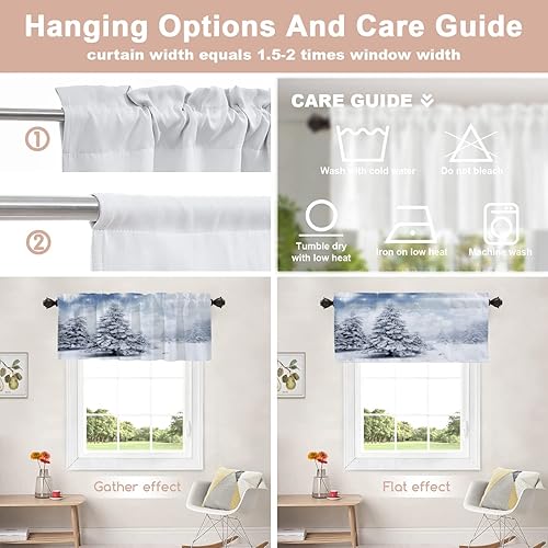Miniatura 4 de Shrahala Cenefas de cocina de árboles de Navidad, copos de nieve de pino blanco, gris, plateado, cortina de media ventana, tratamiento de ventana