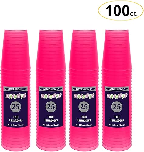 Miniatura 3 de Party Essentials Vasos altos de plástico duro de 10 onzas para fiesta, vasos para beber, 100 unidades, rosa neón