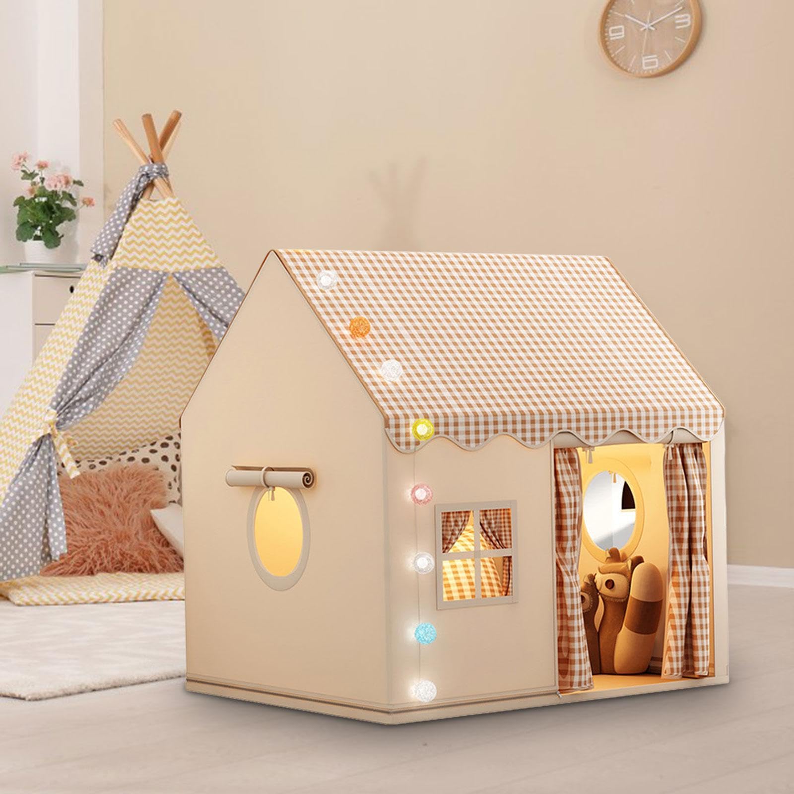Tienda de Campaña Infantil de Interior, de Juegos con Puerta Y Ventana, Castillo Portátil para Niños Y Niñas, Gris