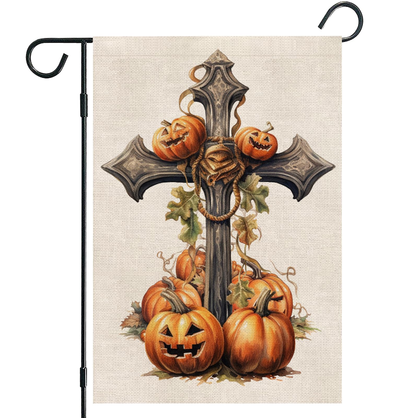 RLCMO Halloween Kürbis-Kreuz Gartenflagge – Doppelseitig, Wetterfest, 30,5 X 45,7 Cm, Perfekt Für Garten, Terrasse Oder Einfahrt
